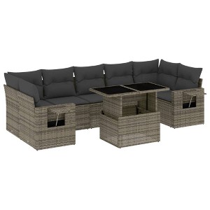 vidaXL Patio Sofa Set with Cushions Outdoor Furniture 8 Piece Poly Rattan - Gray without storage - 1 of 4