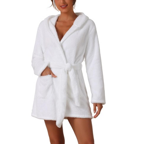 cheibear Women's Winter Fuzzy Belted Hooded Flannel Plush Bath Robe with Pockets - image 1 of 4