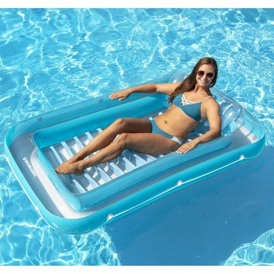 Blue Inflatable Swimming Pool Lounger with Pillow 70"