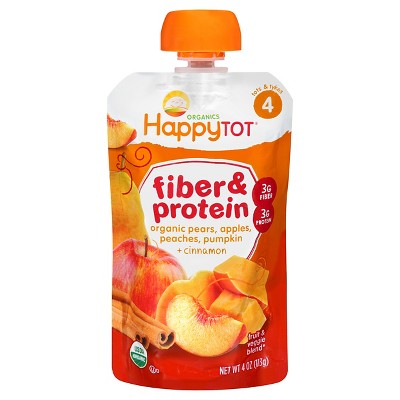 HappyTot Fiber & Protein Organic Pears Apples Peaches Pumpkin with Cinnamon Baby Food Pouch - 4oz