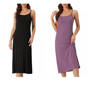 INSPIRE CHIC Women's 2 Pcs Nightgown Sleeveless Spaghetti Strap Midi Cami Camisole Full Slip Under Dress - 1 of 4