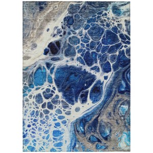 Navy Blue And Gray Nautical Washable Indoor Outdoor Area Rug - 1 of 4