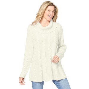Woman Within Cowl Neck Cable Knit Swing Sweater - 1 of 4