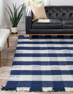 Linon Indoor Outdoor Washable Bondi Polyester Area 7'x9' Rug in Blue