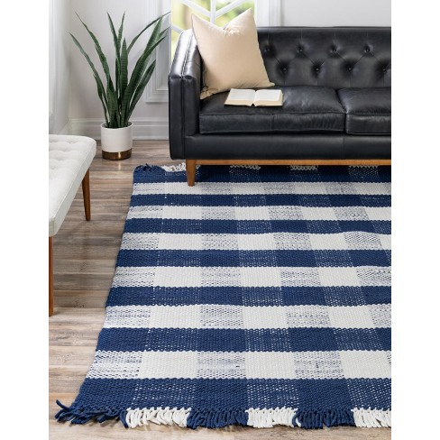 Unique Loom 7 10 X 7 10 Eco Plaid Indoor Outdoor Washable Navy Blue Area Rug Target