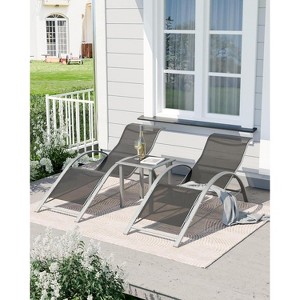 Set of 2 Outdoor Patio Chaise Lounge, 3 Pieces Pool Lounge Chairs with Arm & Side Table, Beach Sunbathing Lawn Chairs for Outside - 1 of 4