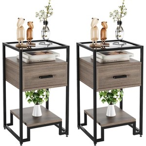 Nightstand Set of 2, Mid Century Modern End Table with 3-Tier Storage - 1 of 4
