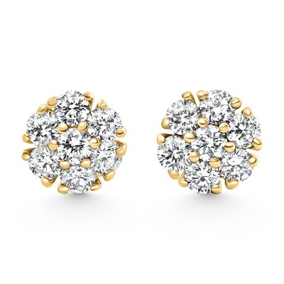 Pompeii3 3/4Ct Diamond Cluster 7-Stone Pave Studs Screwback Earrings 14k Gold Lab Created