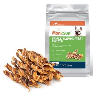 MON2SUN Dog Treats, Triple Flavor Jerky Twist Sticks, 5-7 Inch Chicken Duck and Codfish Sticks Chews for Small Dogs - 1 of 4