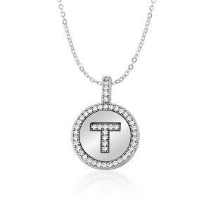 Bella Silver Sterling Silver Micro Pave Circle 18" Pendant Necklace - Available Colors: Silver, Gold - 1 of 2