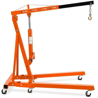 2 Ton Folding Hydraulic Engine Hoist, 4400 Lbs Heavy Duty Cherry Picker Shop Crane, Engine Lift with Telescopic Boom & 6 Casters