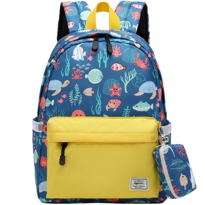 Cute Lightweight Water Resistant Preschool Backpack Yellow with Ocean Sea Life