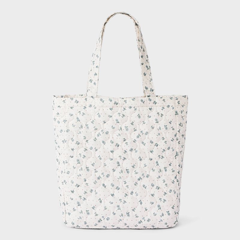 Girls' Floral Printed Tote with Quilting - art class™ Cream