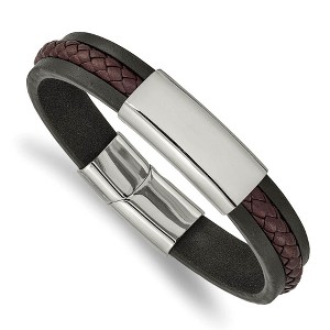 Black Bow Jewelry Stainless Steel, Black & Brown Braided Leather I.D. Bracelet, 8.25 In - 1 of 4