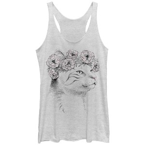 Women's Lost Gods Cat in Flower Headband Racerback Tank Top - 1 of 3