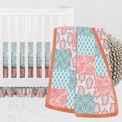 Bacati - Paisley Sophia Coral Aqua 3 pc Crib Bedding Set