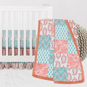 Bacati - Paisley Sophia Coral Aqua 3 pc Crib Bedding Set - 1 of 4
