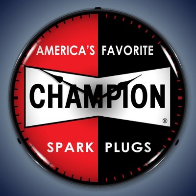 Collectable Sign & Clock | Champion Spark Plugs LED Wall Clock Retro/Vintage, Lighted - Great For Garage, Bar, Mancave, Gym, Office etc 14 Inches