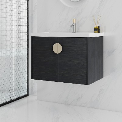NicBex Floating Bathroom Vanity with Sink,Bathroom Sink Vanity with Soft Close Doors,Bathroom Sink Cabinet for Small Bathroom,Black/White