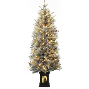 TackView Christmas Tree, Pre-Lit Artificial Christmas Tree Tabletop with Warm White Lights, Artificial Snow Flocked Pine Tree - 1 of 4