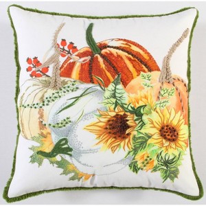 20"x20" Oversize Pumpkins Square Throw Pillow Yellow/Green - Rizzy Home: Embroidered, Artisanal, Fall Harvest Decor - 1 of 3