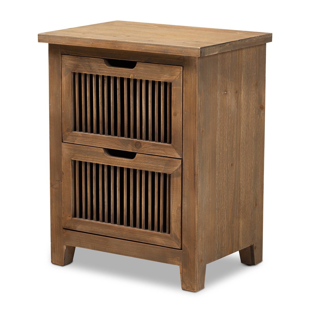 Photos - Storage Сabinet Clement 2 Drawer Wood Spindle Nightstand Brown - Baxton Studio