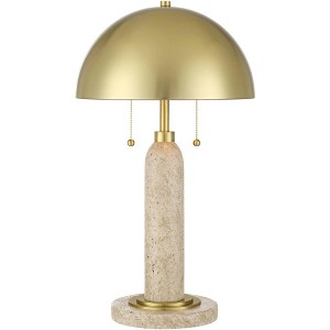 Possini Euro Design Chanterelle 24 1/2" High Mushroom Mid Century Modern Table Lamp Pull Chain Beige Faux Stone Finish Brass Dome Shade Living Room - 1 of 4