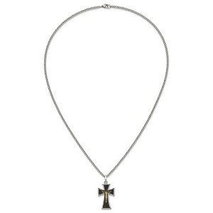 Chisel Stainless Steel with 14K Gold Accent with Black Enamel Crucifix Pendant on a 24" Curb Chain Necklace - 1 of 4