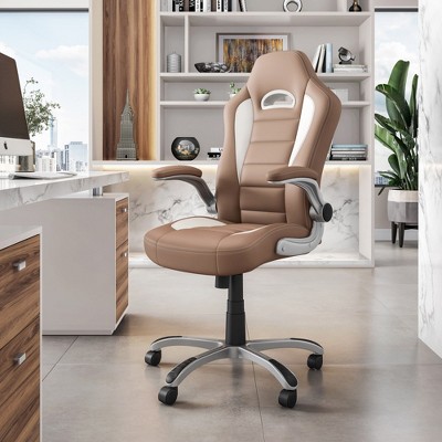 QingMoon High Back Office Chair, Executive Desk Chair, Adjustable Height Computer Chair with Flip-Up Padded Armrests for Home Office or Gaming