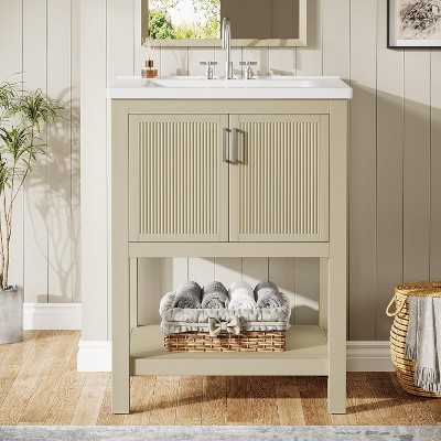 Tribesigns 24" Bathroom Vanity with Sink, Modern Bathroom Sink Cabinet with Ceramic Basin
