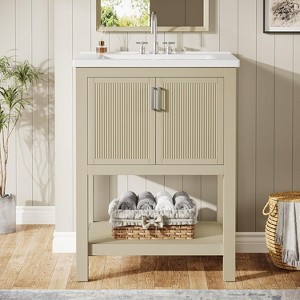 Tribesigns 24" Bathroom Vanity with Sink, Modern Bathroom Sink Cabinet with Ceramic Basin - 1 of 4