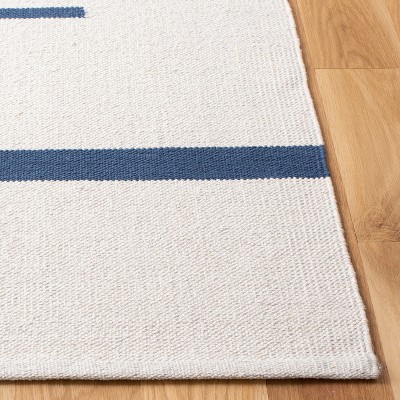 Ivory and Navy Handwoven Cotton 4' x 6' Area Rug