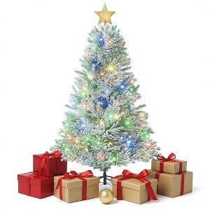 GustoWave 6.5ft Snow Flocked Christmas Tree, Pre-Lit Xmas Tree with 8 Lighting Modes for Holiday Parties Decor, White - 1 of 4