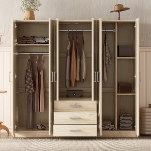 TIRAMISUBEST 6 Door Large Storage Wardrobe with Hanging Rods and Storage Shelves, Modern Bedroom Armoire Closet with 3 Storage Drawers - 1 of 4