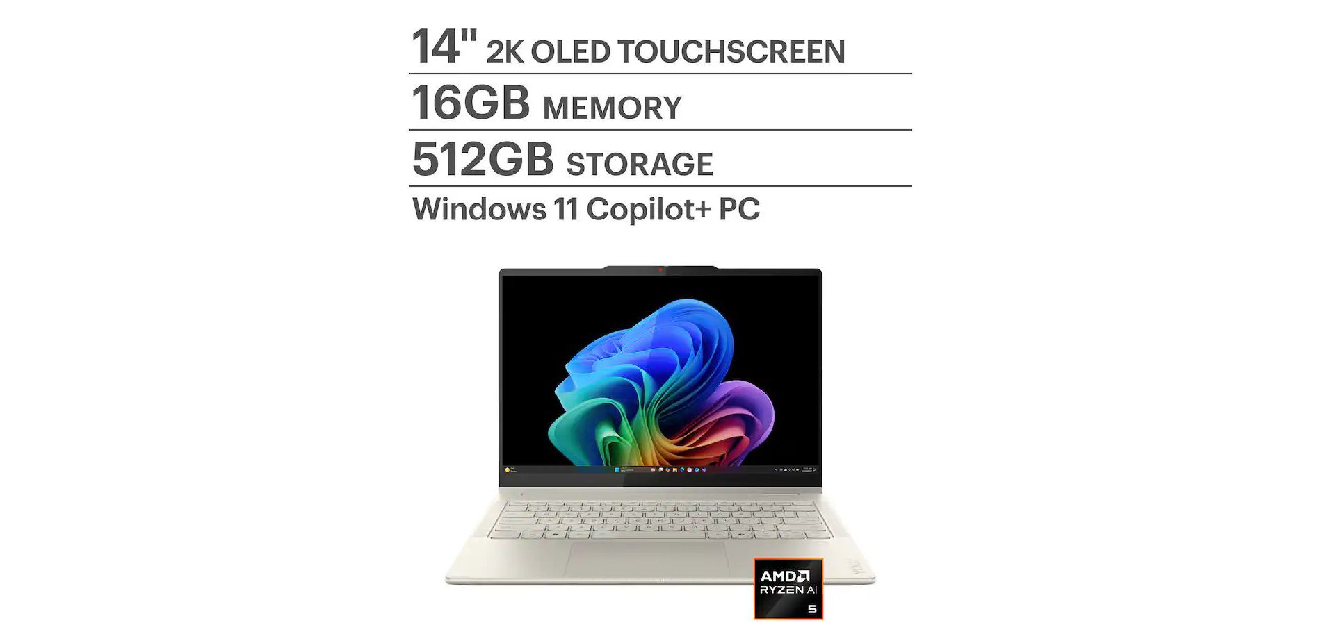 Lenovo Yoga 7 Copilot+ PC 14” WUXGA OLED 2-in-1 Touchscreen Laptop, AMD Ryzen AI 5 340, 16GB RAM, 512GB SSD, Windows 11 Home