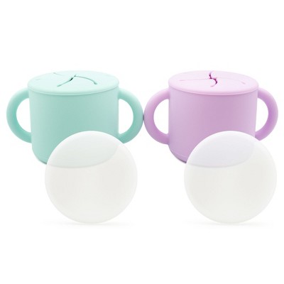 WeeSprout Snack Containers, Food Grade Silicone Cups, Spill-Proof Tops for Toddlers & Babies, Set of 2 Snack Catchers