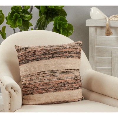 Natural Striped Cotton Square Pillow Cover, 20"