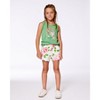 Deux par Deux Girl Organic Cotton Tank with Frills Flowers on Green Background - 3 of 4
