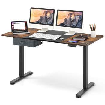 Tangkula 55” x 28” Electric Height Adjustable Standing Desk Ergonomic Sit Stand Desk Stand up Computer Workstation w/ USB Charging Port Black/Rustic Brown/Gray/Natural