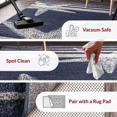 Coastal Charm Blue Stripe Synthetic Area Rug 5' x 8'