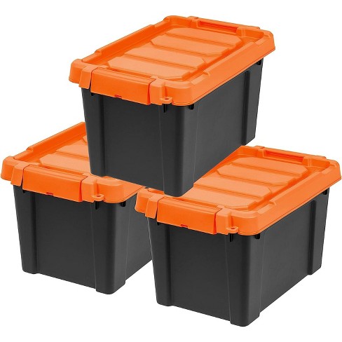 Iris USA 5 Gallon Lockable Storage Totes with Lids, 6 Pack - Black, Heavy-Duty Durable Stackable Containers, Large Garage Organizing Bins Moving Tubs