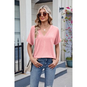 Women's V-Neck Basic Top - Soft Skin-Friendly Versatile Tee - 1 of 4