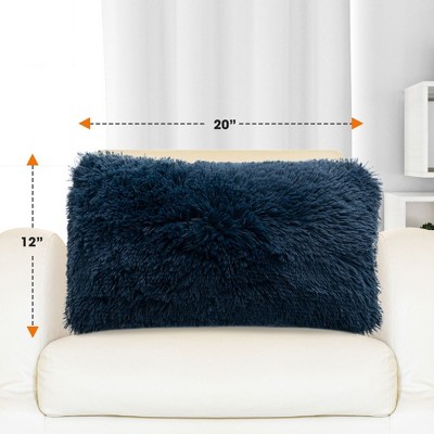 Navy Faux Fur Shaggy Throw Pillows Set of 2