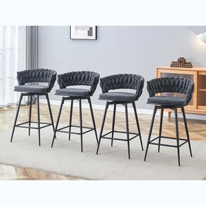 Kumasinova Swivel Bar Stools Set of 2/4,Linen Counter Height Bar Chairs with MetalLegs,Adjustable Foot Pads,Bar Chair for Kitchen Island,Cafe,Home Bar - 1 of 4