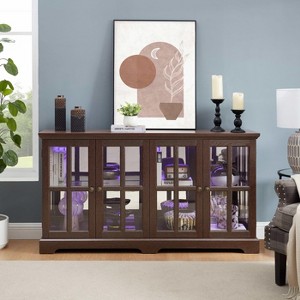 SpassWay 32"H Oak Antique LED Curio Display Cabinet with Four Glass Doors and Adjustable Shelves Vintage Collectible Showcase for Home or Office - 1 of 4