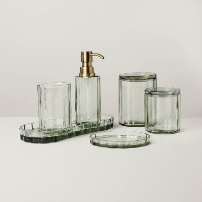 Large Light Green Fluted Glass Bathroom Canister