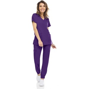 MediChic Womens 8-Pocket Scrubs Set- Mock Neck with 4-Pocket Jogger Scrub Pants - 1 of 4