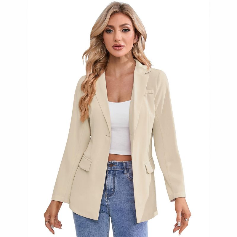 Women Business Casual Blazers with Lined Professional Work Suit Jacket with Pockets Apricot XL