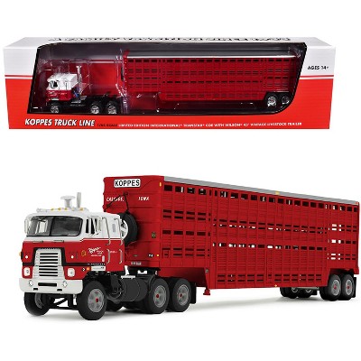 International TranStar COE and 45' Wilson Vintage Livestock Trailer Red and White 1/64 made by DCP/First Gear