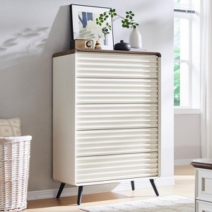 SinCiDo 5 Drawers Dresser, 48" Tall Mid Century Modern Fluted Wood Chest with Tapered Legs for Bedroom, Living Room, Hallway & Closet - 1 of 4